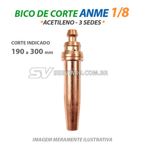 Bico de Corte ANME 1/8 - N 6 - Acetileno - 3 Sedes - Corte 190 a 300 mm