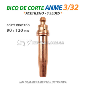 Bico de Corte ANME 3/32 - N 5 - Acetileno - 3 Sedes - Corte 90 a 120 mm