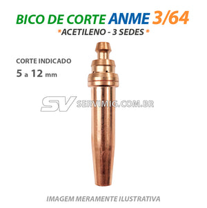 Bico de Corte ANME 3/64 - N 2 - Acetileno - 3 Sedes - Corte 5 a 12 mm