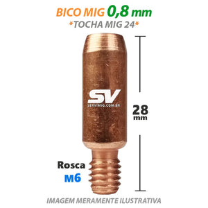 Bico Mig 0,8mm - Rosca M6 x 28mm - Tocha Mig 24