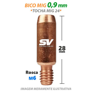 Bico Mig 0,9mm - Rosca M6 x 28mm - Tocha Mig 24