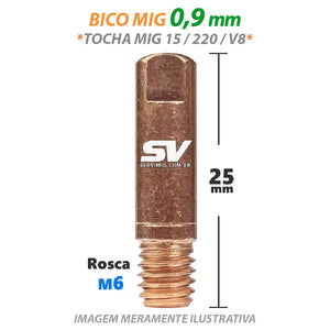 Bico Mig 0,9mm - Rosca M6 x 25mm - Tocha Mig 15-220-V8