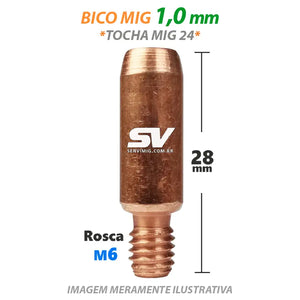 Bico Mig 1,0mm - Rosca M6 x 28mm - Tocha Mig 24