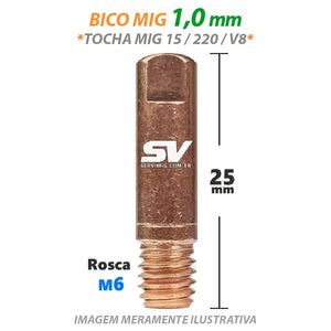 Bico Mig 1,0mm - Rosca M6 x 25mm - Tocha Mig 15-220-V8