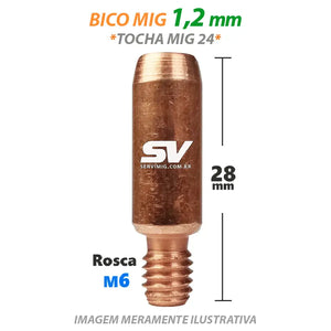 Bico Mig 1,2mm - Rosca M6 x 28mm - Tocha Mig 24