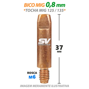 Bico Mig 0,8mm - Rosca M6 x 37mm - Tocha Mig 125 - 135