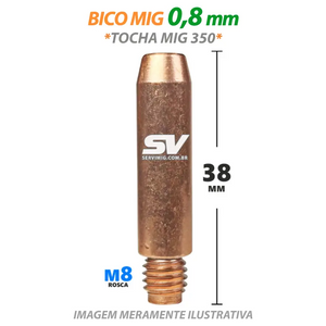 Bico Mig 0,8mm - Rosca M8 x 39mm - Tocha Mig 350