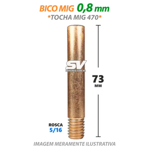 Bico Mig 0,8mm - Rosca 5/16 x 73mm - Tocha Mig 470