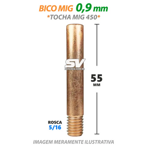 Bico Mig 0,9mm - Rosca 5/16 x 55mm - Tocha Mig 450