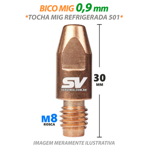 Bico Mig 0,9mm - Rosca M8 x 30mm - Tocha Mig Refrigerada 501