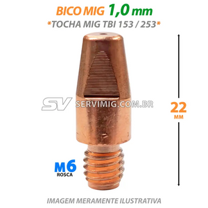 Bico Mig 1,0mm - Rosca M6 x 22mm - Tocha Mig TBI 153 - 253