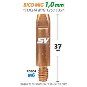 Bico Mig 1,0mm - Rosca M6 x 37mm - Tocha Mig 125 - 135