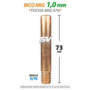 Bico Mig 1,0mm - Rosca 5/16 x 73mm - Tocha Mig 470