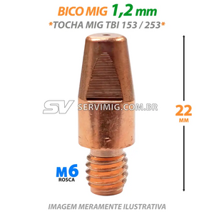 Bico Mig 1,2mm - Rosca M6 x 22mm - Tocha Mig TBI 153 - 253