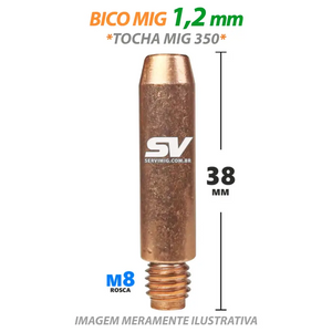 Bico Mig 1,2mm - Rosca M8 x 39mm - Tocha Mig 350