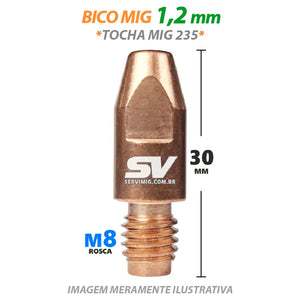 Bico Mig 1,2mm - Rosca M8 x 30mm - Tocha Mig 235