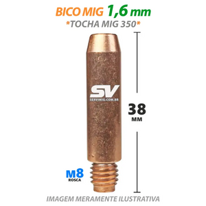 Bico Mig 1,6mm - Rosca M8 x 39mm - Tocha Mig 350