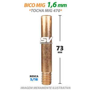Bico Mig 1,6mm - Rosca 5/16 x 73mm - Tocha Mig 470