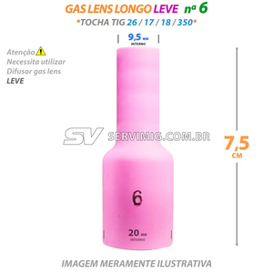 Bocal Gas Lens Longo Tig N 6 - 54N16L - Tochas 26 -17 -18 -350