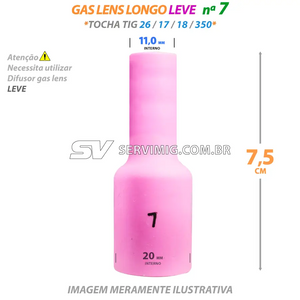 Bocal Gas Lens Longo Tig N 7 - 54N15L - Tochas 26 -17 -18 -350