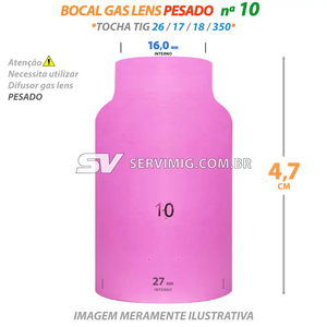 Bocal Gas Lens Pesado Tig N 10 - 53N88 - Tochas 26 -17 -18 -350