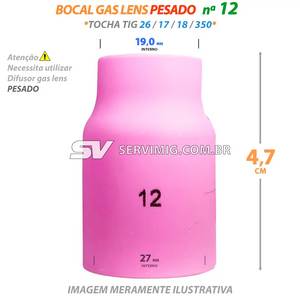 Bocal Gas Lens Pesado Tig N 12 - 53N87 - Tochas 26 -17 -18 -350