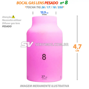 Bocal Gas Lens Pesado Tig N 8 - 57N74 - Tochas 26 -17 -18 -350