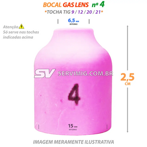 Bocal Gas Lens Tig N 4 - 53N58 - Tochas 9 - 12 - 21