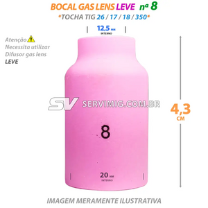 Bocal Gas Lens Tig N 8 - 54N14 - Tochas 26 -17 -18 -350