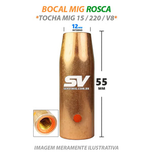Bocal Mig 12mm com Rosca - Tocha Mig 15-220-V8