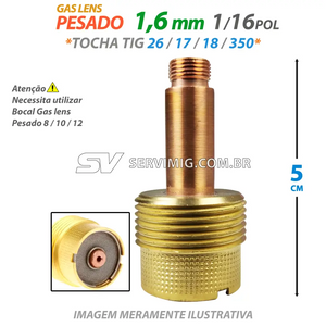 Difusor Gas Lens Pesado 1,6mm - 1/16 - 45V116 - para Bocal Lens 8 ao 12