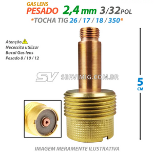 Difusor Gas Lens Pesado 2,4mm - 3/32 - 45V64 - para Bocal Lens 8 ao 12