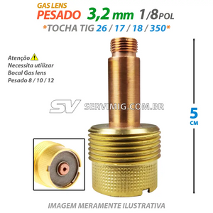 Difusor Gas Lens Pesado 3,2mm - 1/8 - 995795 - para Bocal Lens 8 ao 12
