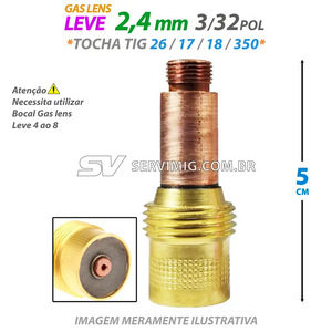 Difusor Gas Lens Leve 2,4mm - 3/32 - 45V26 - para Bocal Lens 4 ao 8