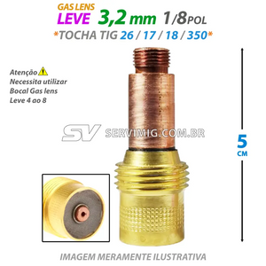 Difusor Gas Lens Leve 3,2mm - 1/8 - 45V27 - para Bocal Lens 4 ao 8
