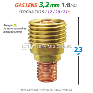 Difusor Gas Lens 3,2mm - 1/8 - 45V45 - Tochas 9 -12 -21