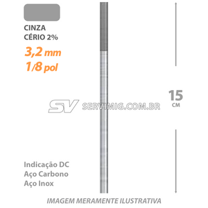 Eletrodo Tungstenio Cerio 2% - Ponta Cinza 3,2mm - 1/8 pol