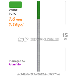 Eletrodo Tungstenio Puro - Ponta Verde 1,6mm - 1/16 pol