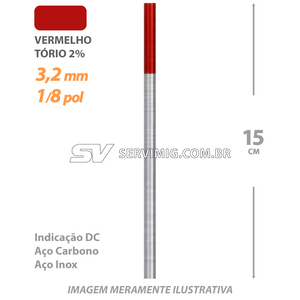 Eletrodo Tungstenio Torio 2% - Ponta Vermelha 3,2mm - 1/8 pol