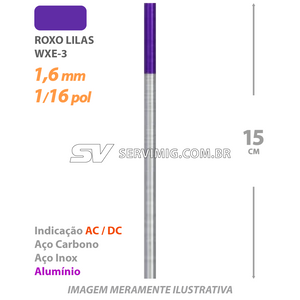 Eletrodo Tungstenio wxE3- Ponta Roxo Lilas 1,6mm - 1/16 pol
