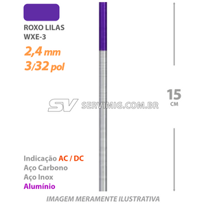 Eletrodo Tungstenio wxE3 - Ponta Roxo Lilas 2,4mm - 3/32 pol