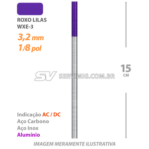 Eletrodo Tungstenio wxE3 - Ponta Roxo Lilas 3,2mm - 1/8 pol