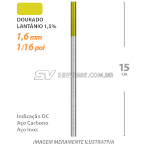 Eletrodo Tungstenio Lantanio 1,5% - Ponta Dourada 1,6mm - 1/16 pol