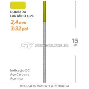 Eletrodo Tungstenio Lantanio 1,5% - Ponta Dourada 2,4mm - 3/32 pol