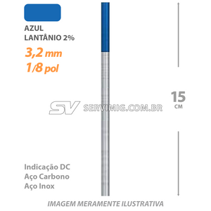 Eletrodo Tungstenio Lantanio 2% - Ponta Azul 3,2mm - 1/8 pol