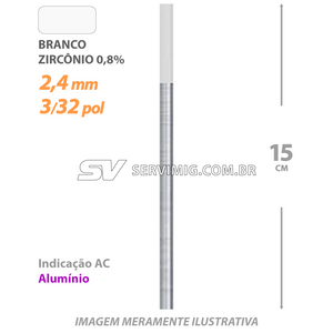 Eletrodo Tungstenio zirconio 0,8% - Ponta Branca 2,4mm - 3/32 pol