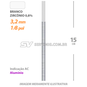Eletrodo Tungstenio zirconio 0,8% - Ponta Branca 3,2mm - 1/8 pol