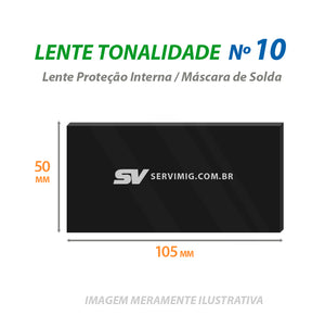 Lente Escura Tonalidade nº 10 - 105 x 50 mm -  p/ Mascara Solda