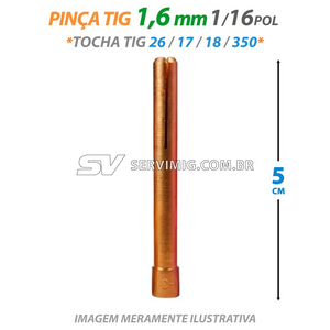 Pinça Tig 1,6mm - 1/16 - 5cm - 10N23 - Tochas 26 -17 -18 -350