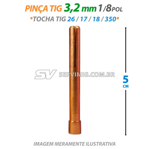 Pinça Tig 3,2mm - 1/8 - 5cm - 10N25 - Tochas 26 -17 -18 -350